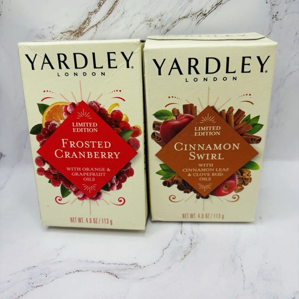 2 Bar Yardley Soap Limited Edition Cinnamon Swirl & Frosted Cranberry 4oz